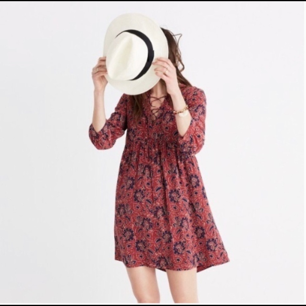 Madewell Silk Lace-Up Dress Assam Floral